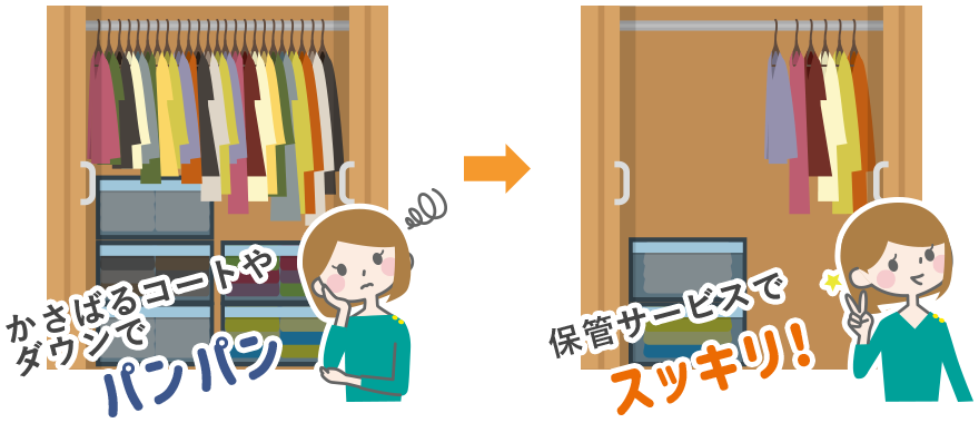 かさばるコートやダウンでパンパン→保管サービスでスッキリ!